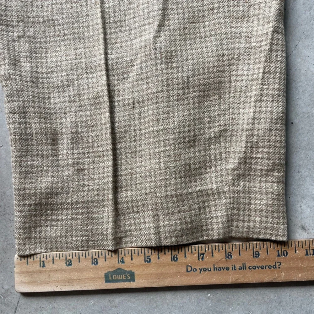 Vintage 80s Polo Ralph Lauren Mens Silk Flax Houndstooth Pants Italy Tan 40R